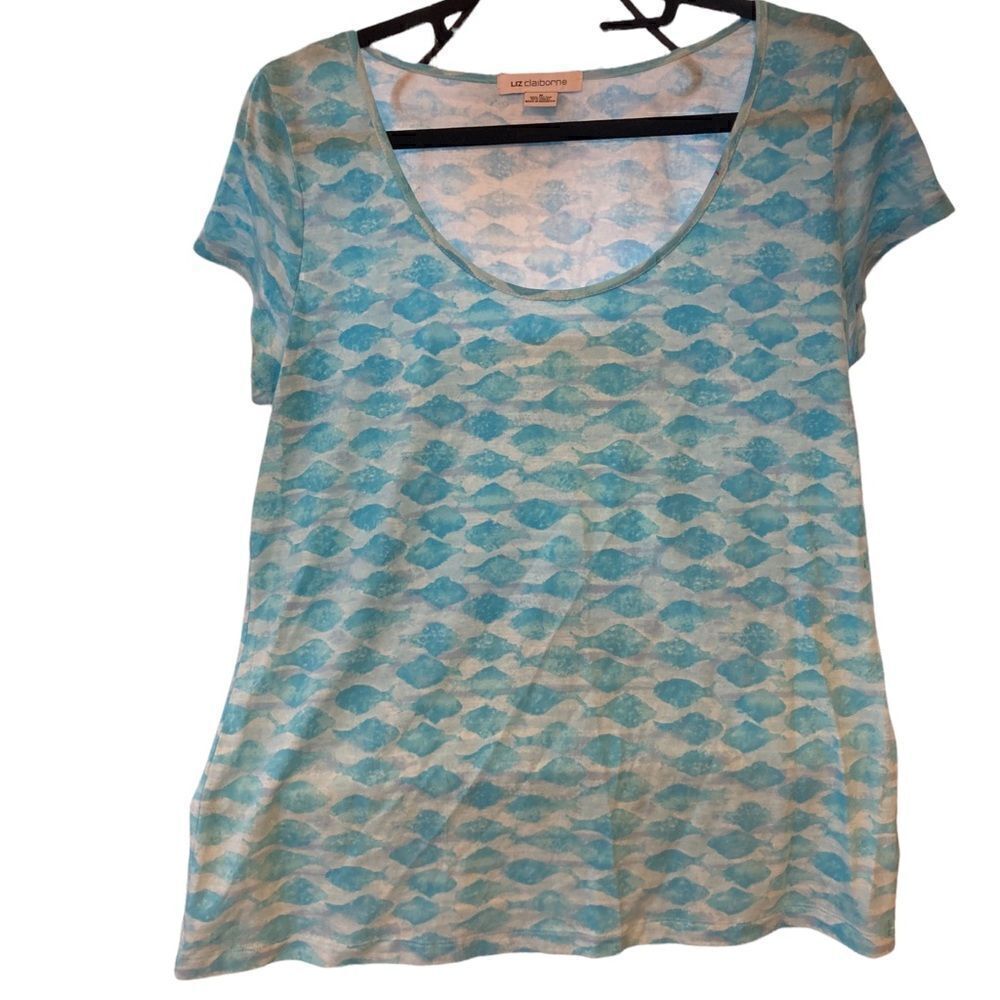 LIZ CLAIBORNE TEAL/WHITE T-SHIRT / NWT / SZ: M
